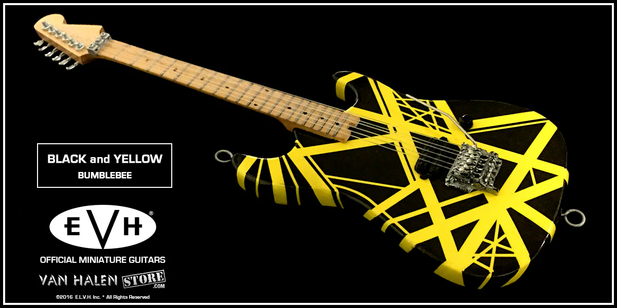 EVH Black and Yellow Mini Guitar - Image 7